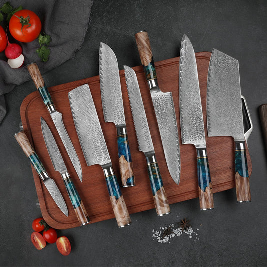 Tenshi (天使) Damascus Steel - Complete Kitchen Knife Set - Set of 9