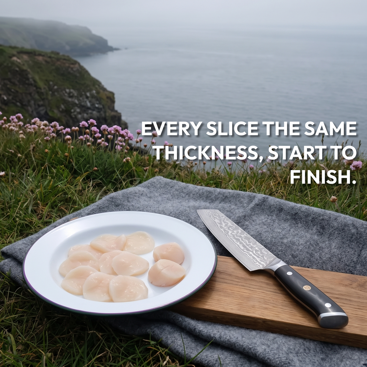 Kiritsuke Knife 20 cm, Galaxy Orion, with scallops on a cliff top