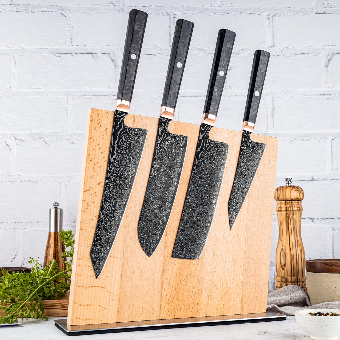 Obsidian (黒曜石) Damascus Steel - Japanese Kitchen Knife Set - Set of 4