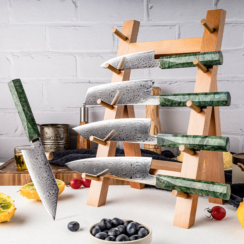 Midori no Shō (翠の章) Damascus Steel - Japanese Kitchen Knife Set - Set of 5