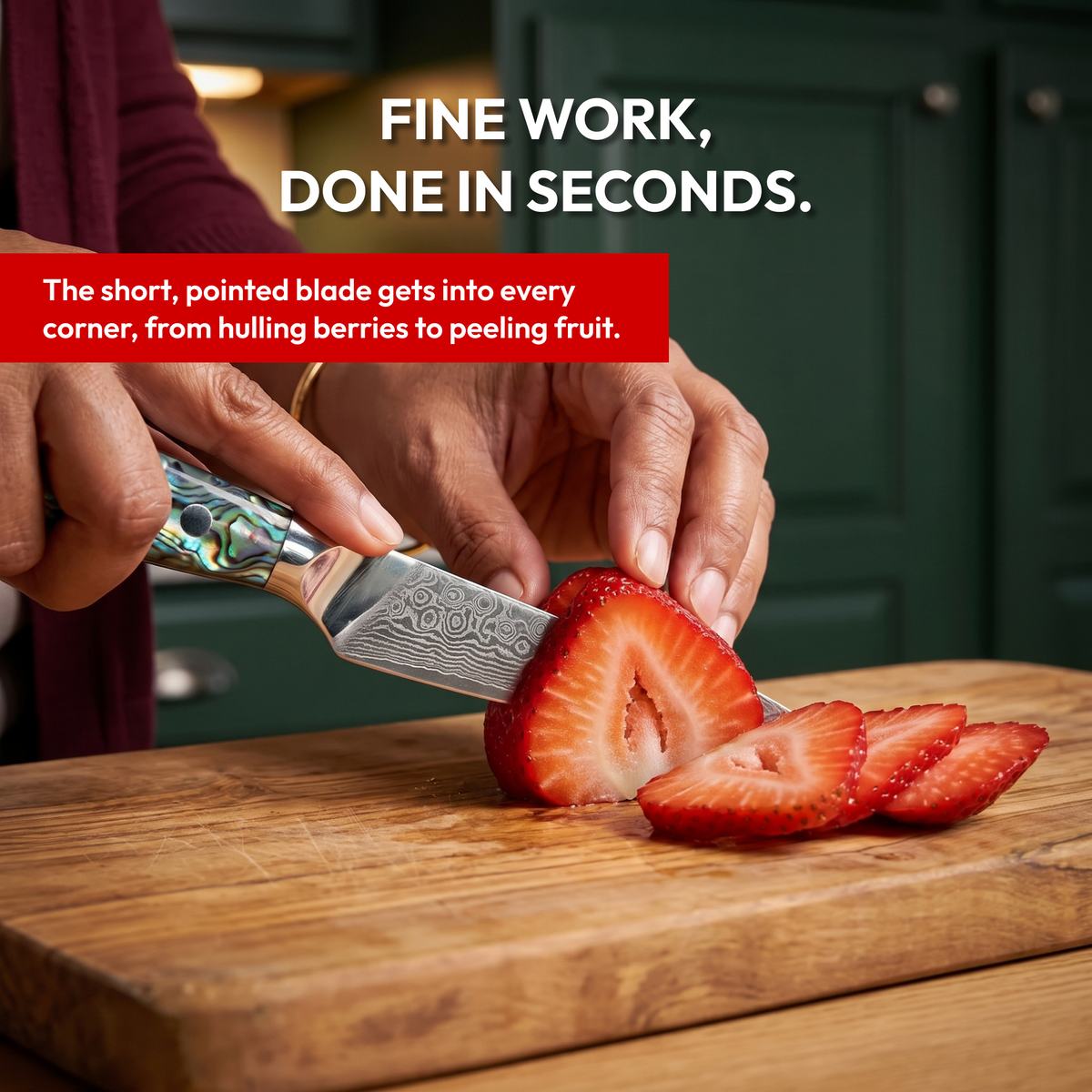 Paring Knife 9 cm, Galaxy Aurora, slicing strawberries