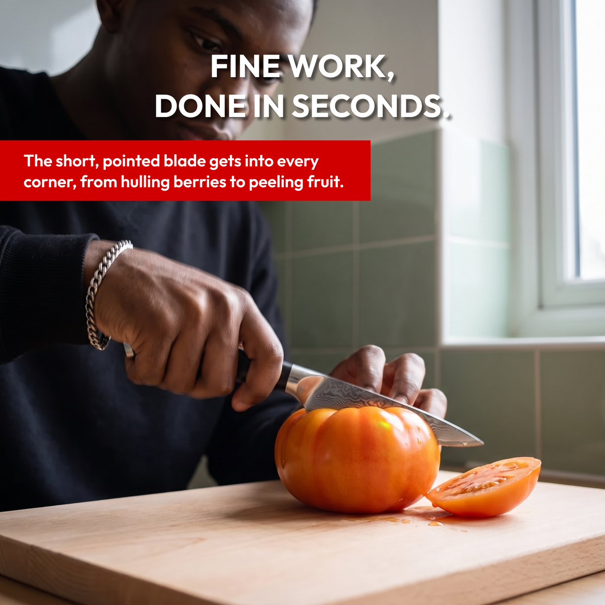 Paring Knife 9 cm, Galaxy Orion, slicing a tomato