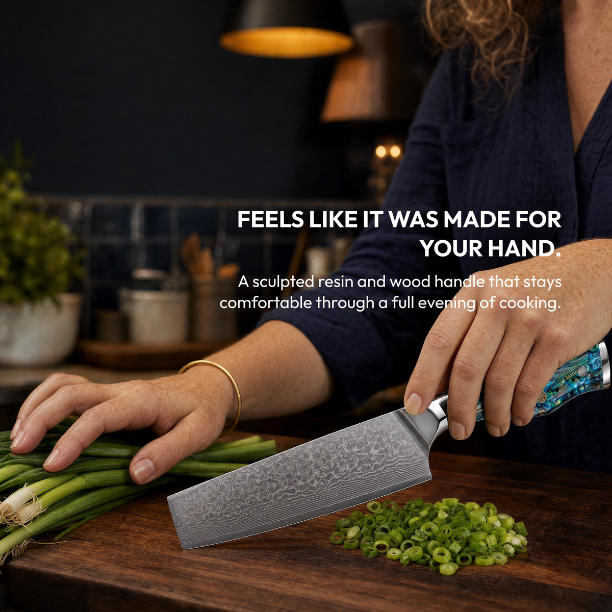 Nakiri Vegetable Knife 18 cm, Galaxy Aurora, chopping spring onions