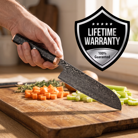 Santoku Knife 17 cm, Japanese Damascus Steel, Galaxy Obsidian