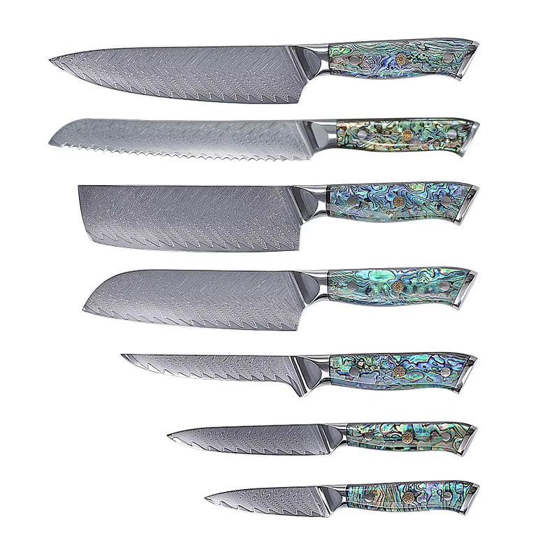 Aurora (オーロラ) Damascus Steel - Complete Kitchen Knife Set - Set of 7 -