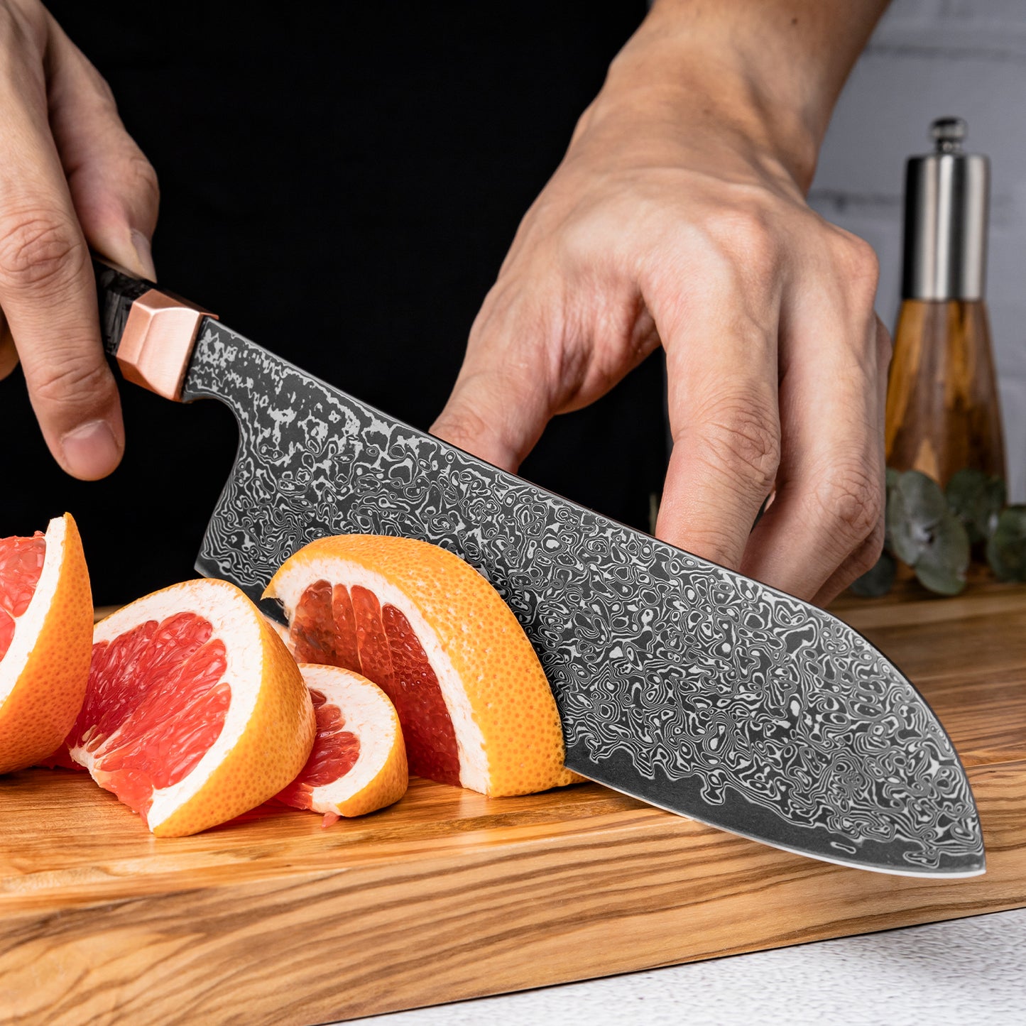 Obsidian (黒曜石) Damascus Steel - 6.8 Inch Santoku Knife
