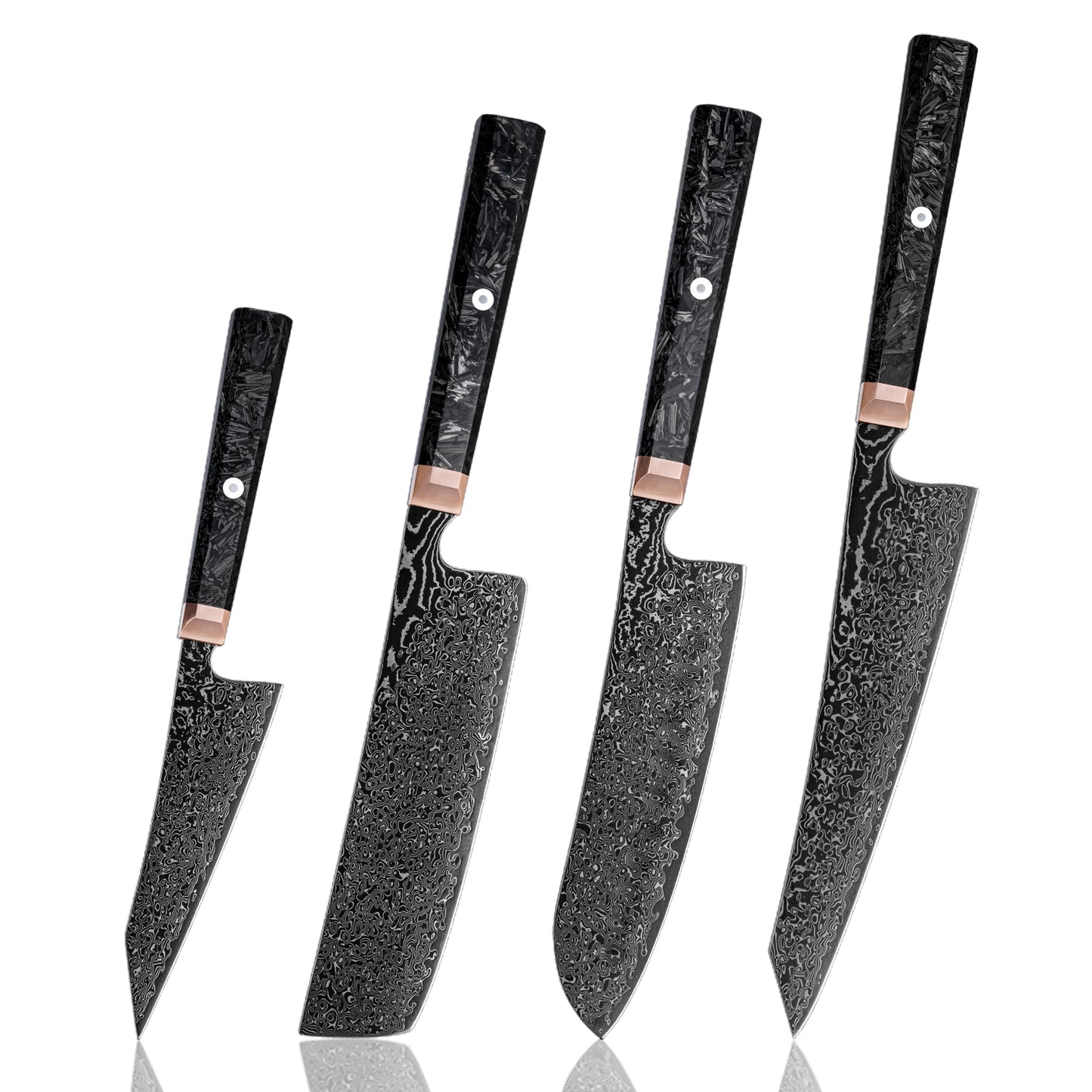 Obsidian (黒曜石) Damascus Steel - Japanese Kitchen Knife Set - Set of 4