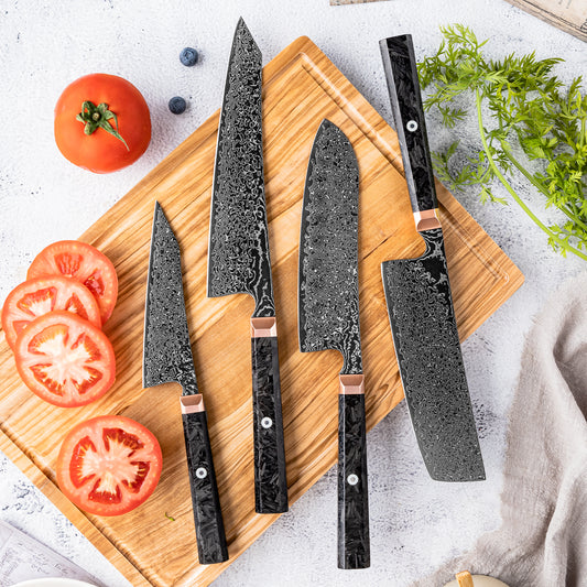 Obsidian (黒曜石) Damascus Steel - Japanese Kitchen Knife Set - Set of 4