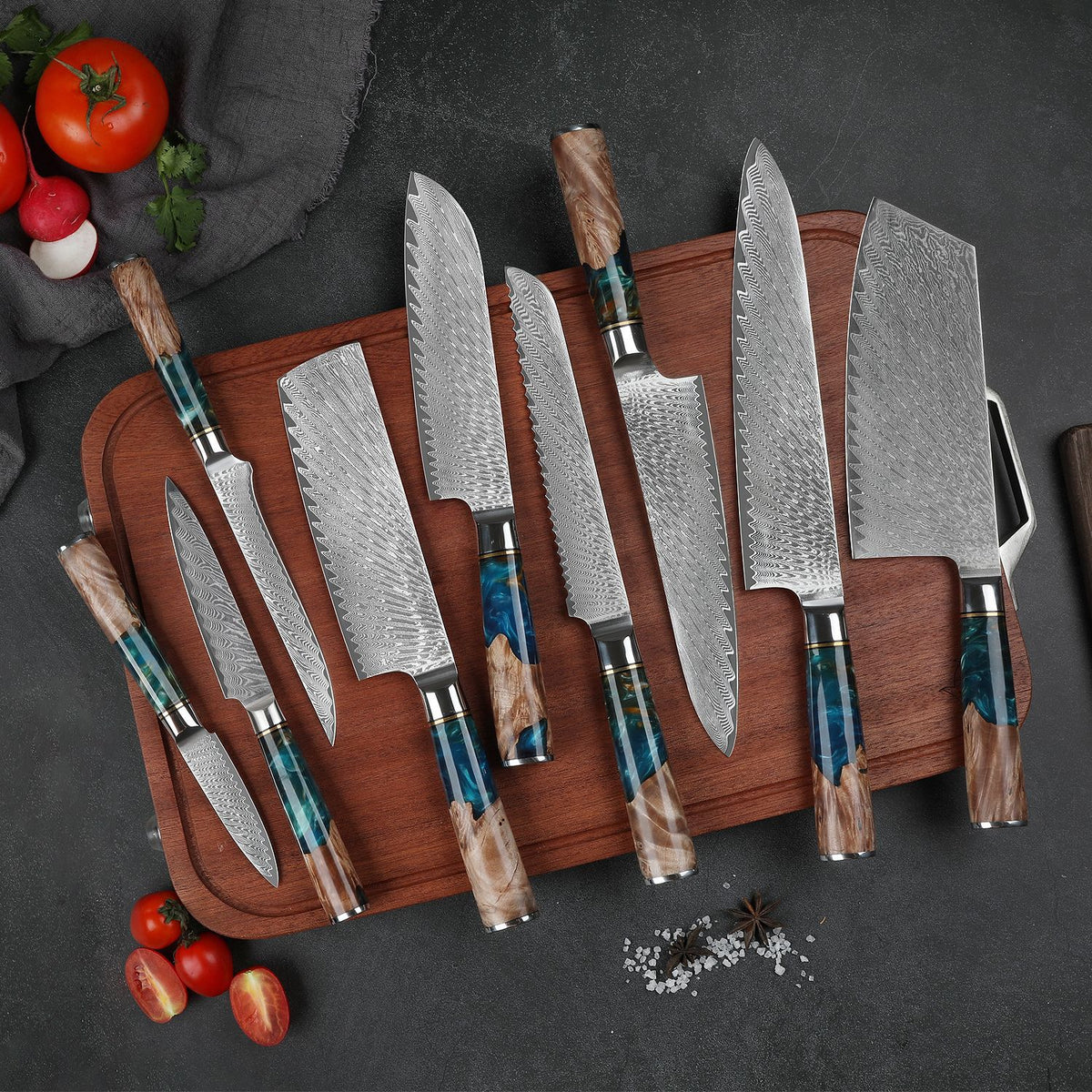 Japanese Damascus knife set, 9 pieces, Galaxy Tenshi, view 2