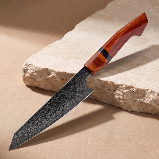Utility Knife 15 cm, Japanese Damascus steel, Galaxy Heritage, rosewood handle, on natural stone