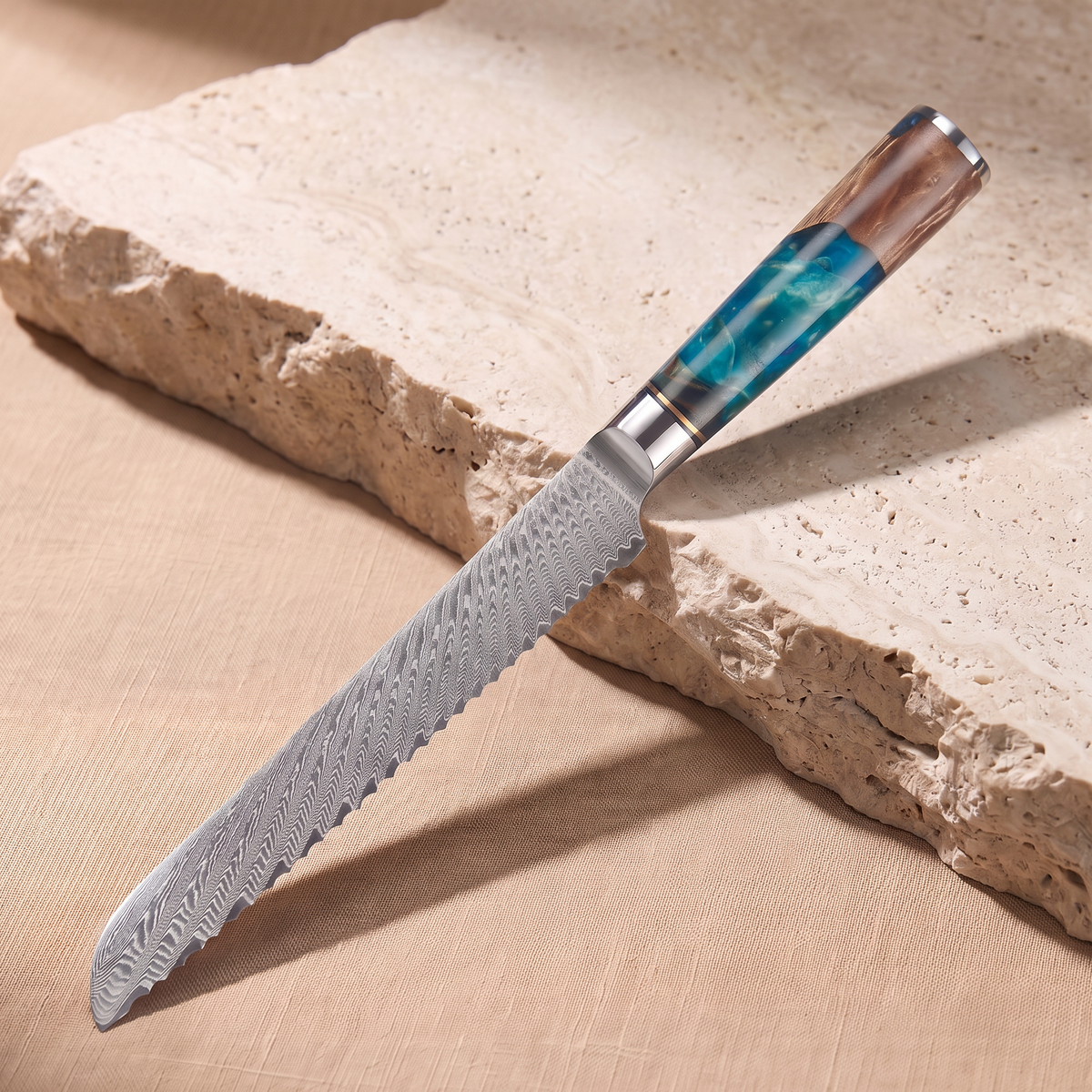 Bread knife 20 cm, Japanese Damascus steel, Galaxy Tenshi