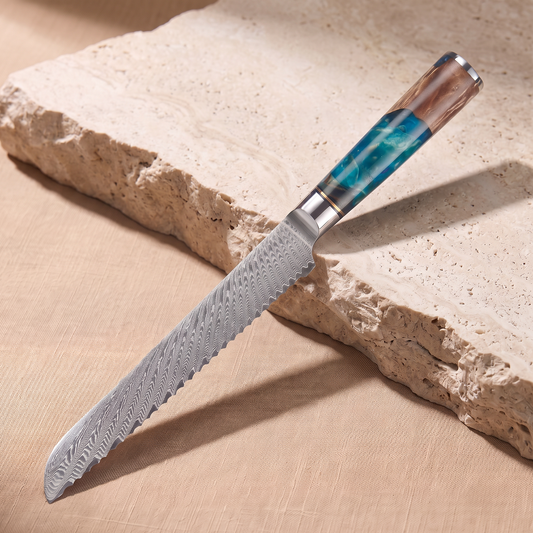 Bread knife 20 cm, Japanese Damascus steel, Galaxy Tenshi