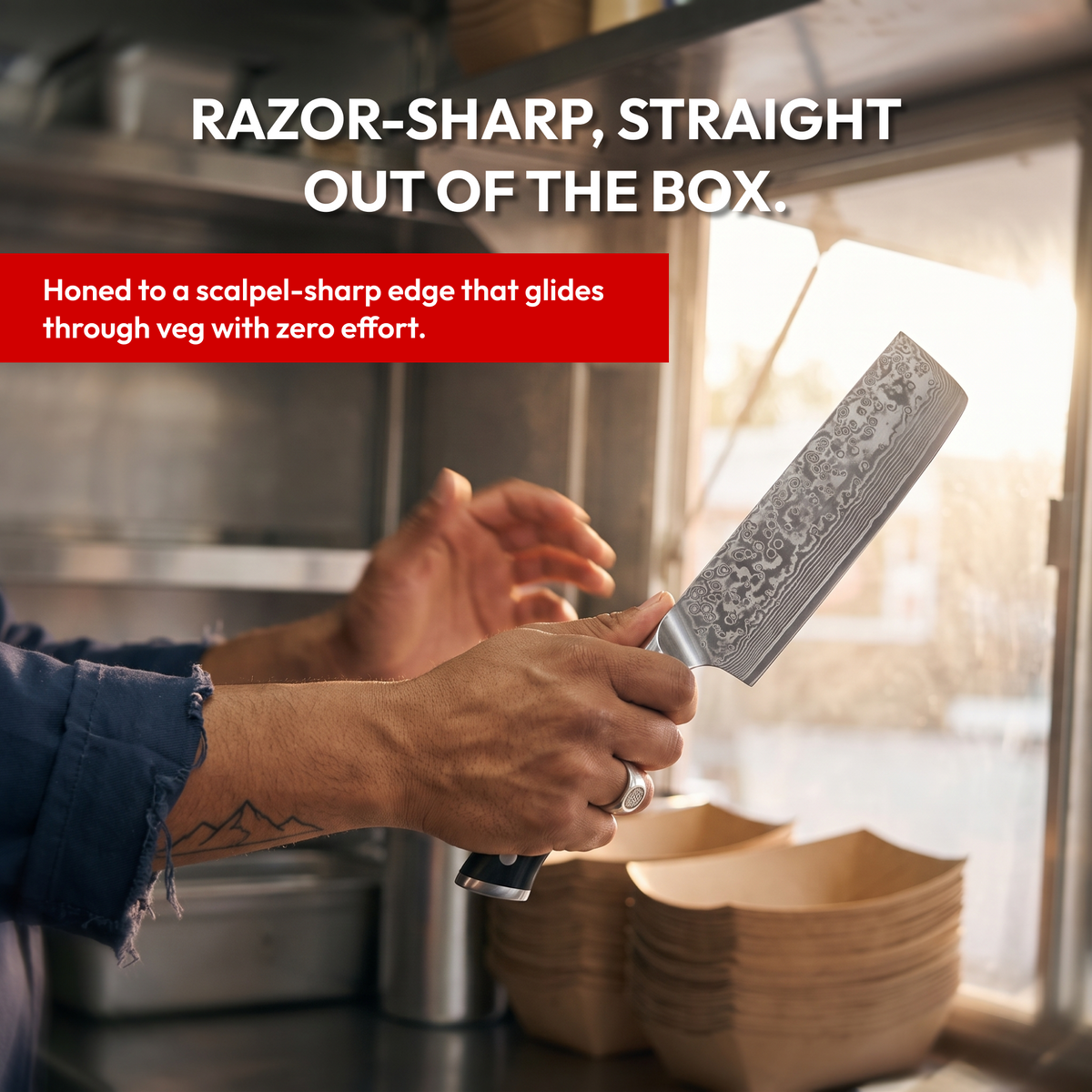 Nakiri Vegetable Knife 18 cm, Galaxy Orion, razor-sharp blade in hand