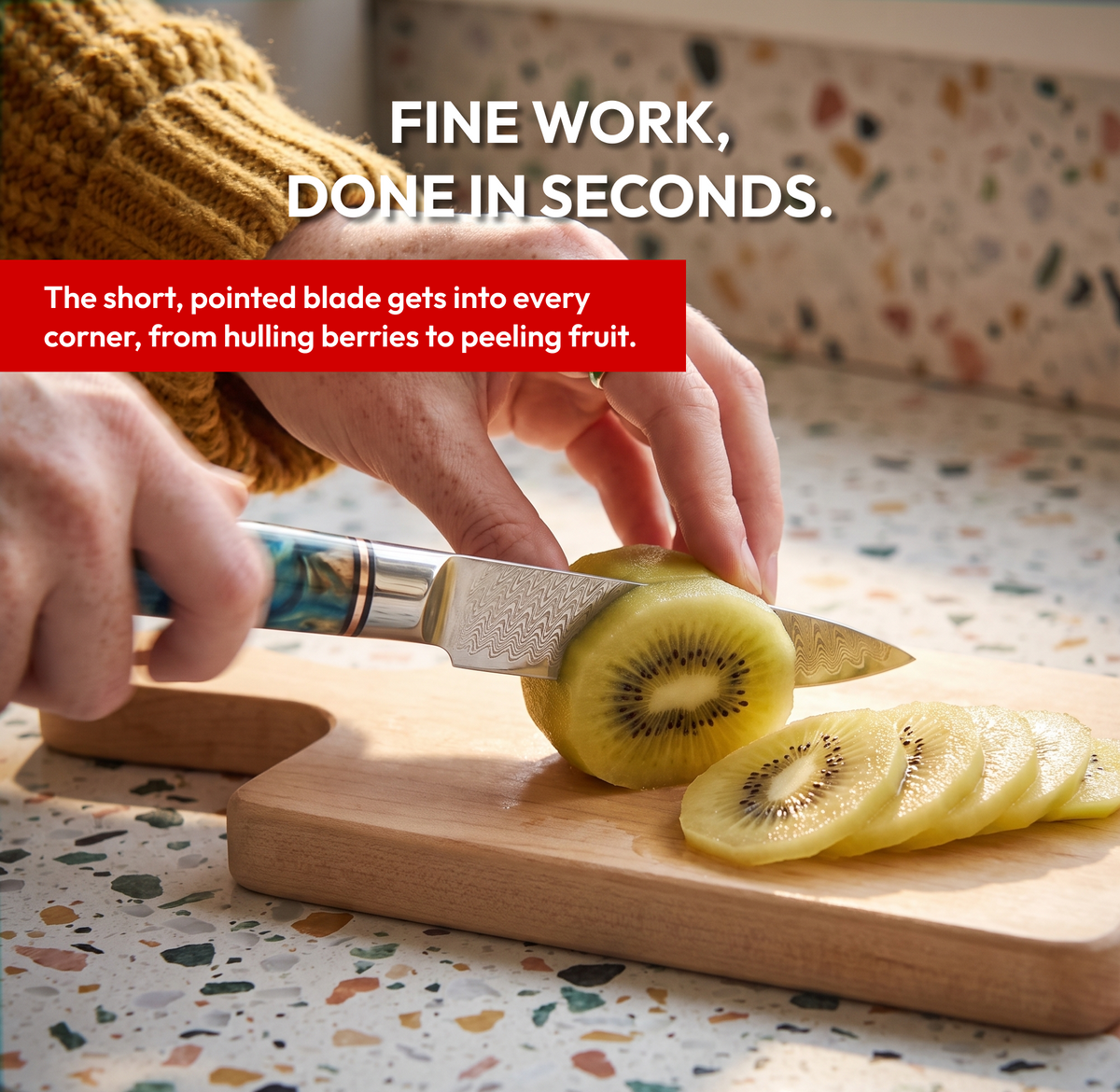 Paring Knife 9 cm, Galaxy Tenshi, slicing kiwi