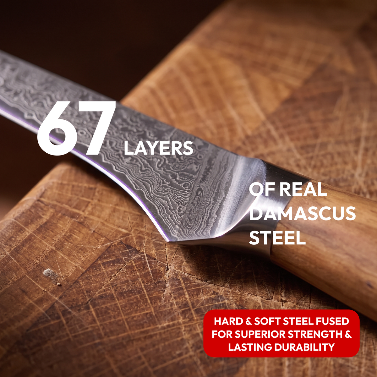 Boning Knife 15 cm, Galaxy Takumi, close-up of 67-layer Damascus steel blade