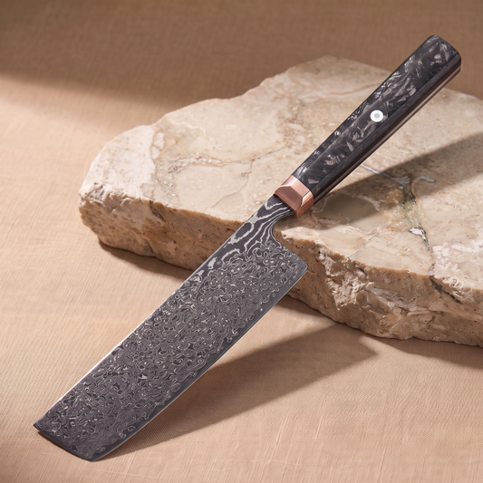 Nakiri vegetable knife 17 cm, Japanese Damascus steel, Galaxy Obsidian
