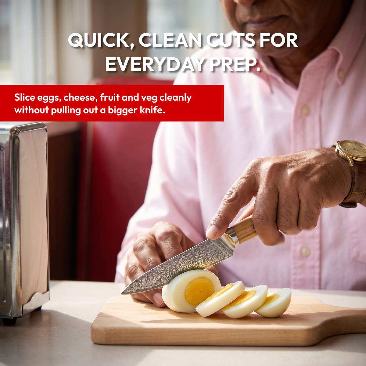 Utility Knife 13 cm, Galaxy Takumi, slicing boiled eggs