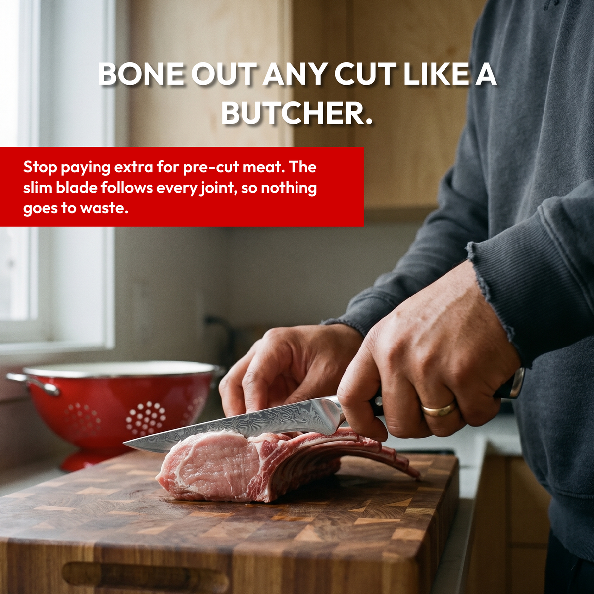 Boning Knife 15 cm, Galaxy Orion, trimming a rack of lamb