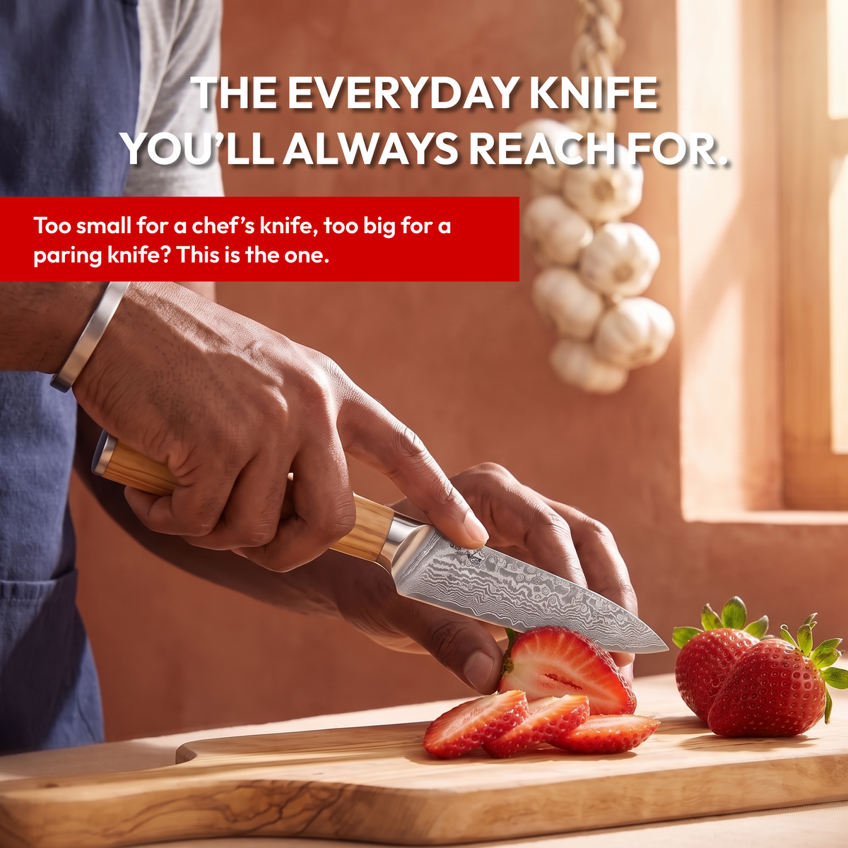 Utility Knife 13 cm, Galaxy Takumi, slicing strawberries