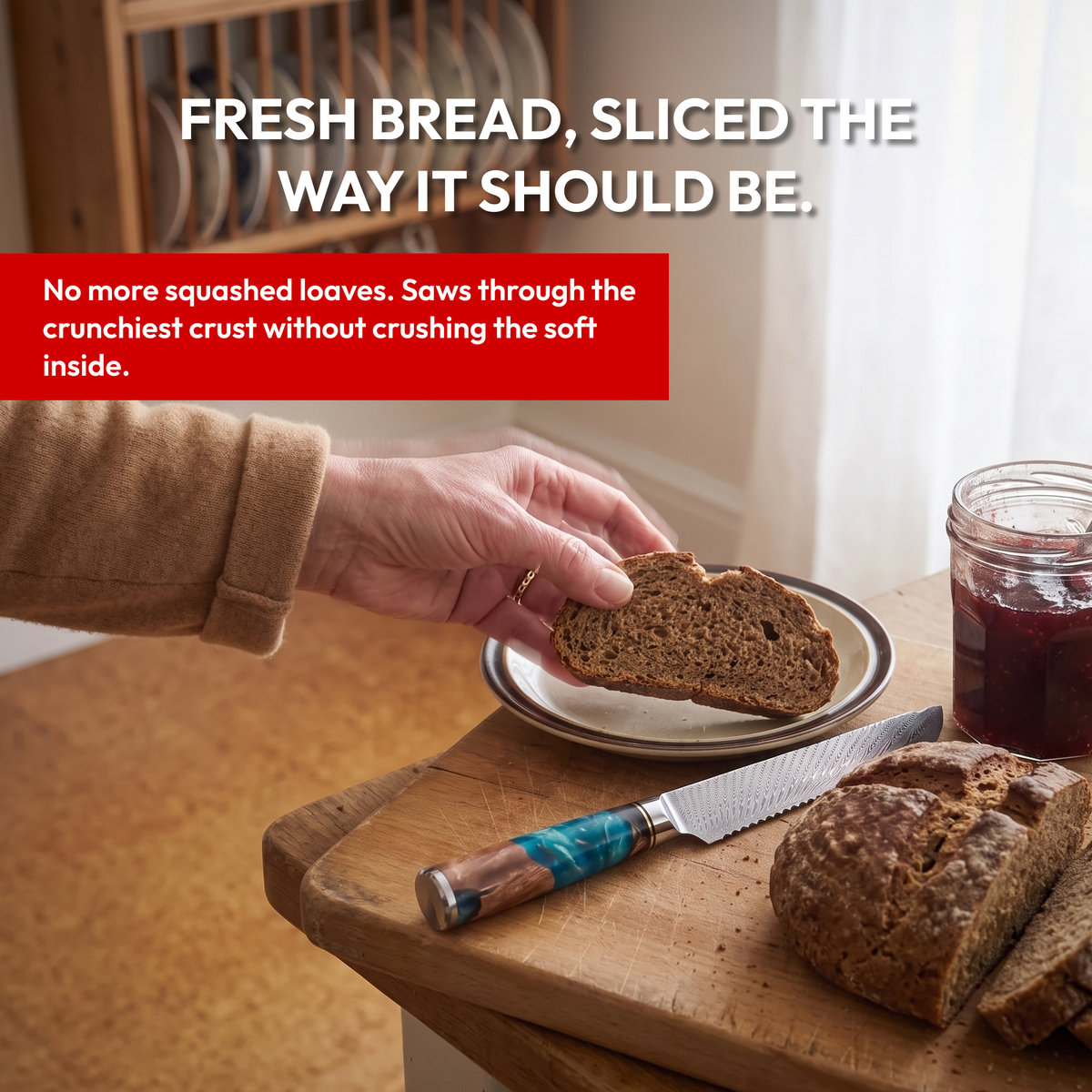Bread Knife 20 cm, Galaxy Tenshi, sliced rye bread with jam