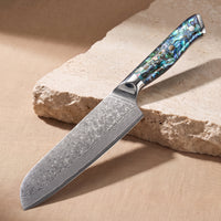Santoku Knife 18 cm, Japanese Damascus Steel, Galaxy Aurora