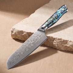 Santoku Knife 18 cm, Japanese Damascus Steel, Galaxy Aurora