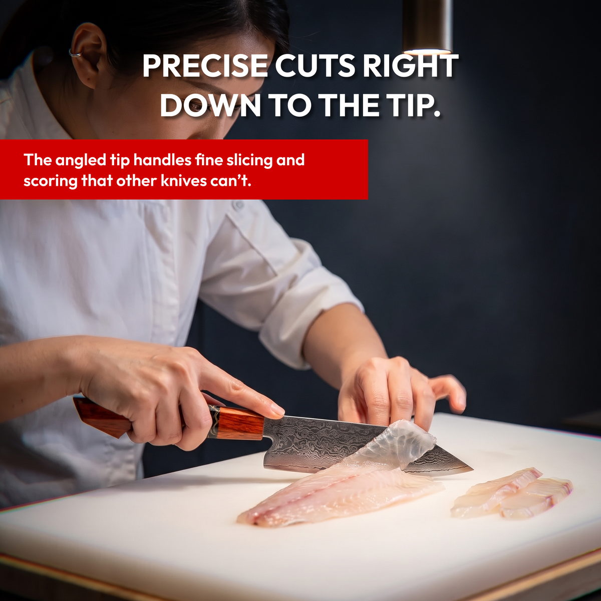 Bunka Knife 14 cm, Galaxy Heritage, slicing fish with the tip