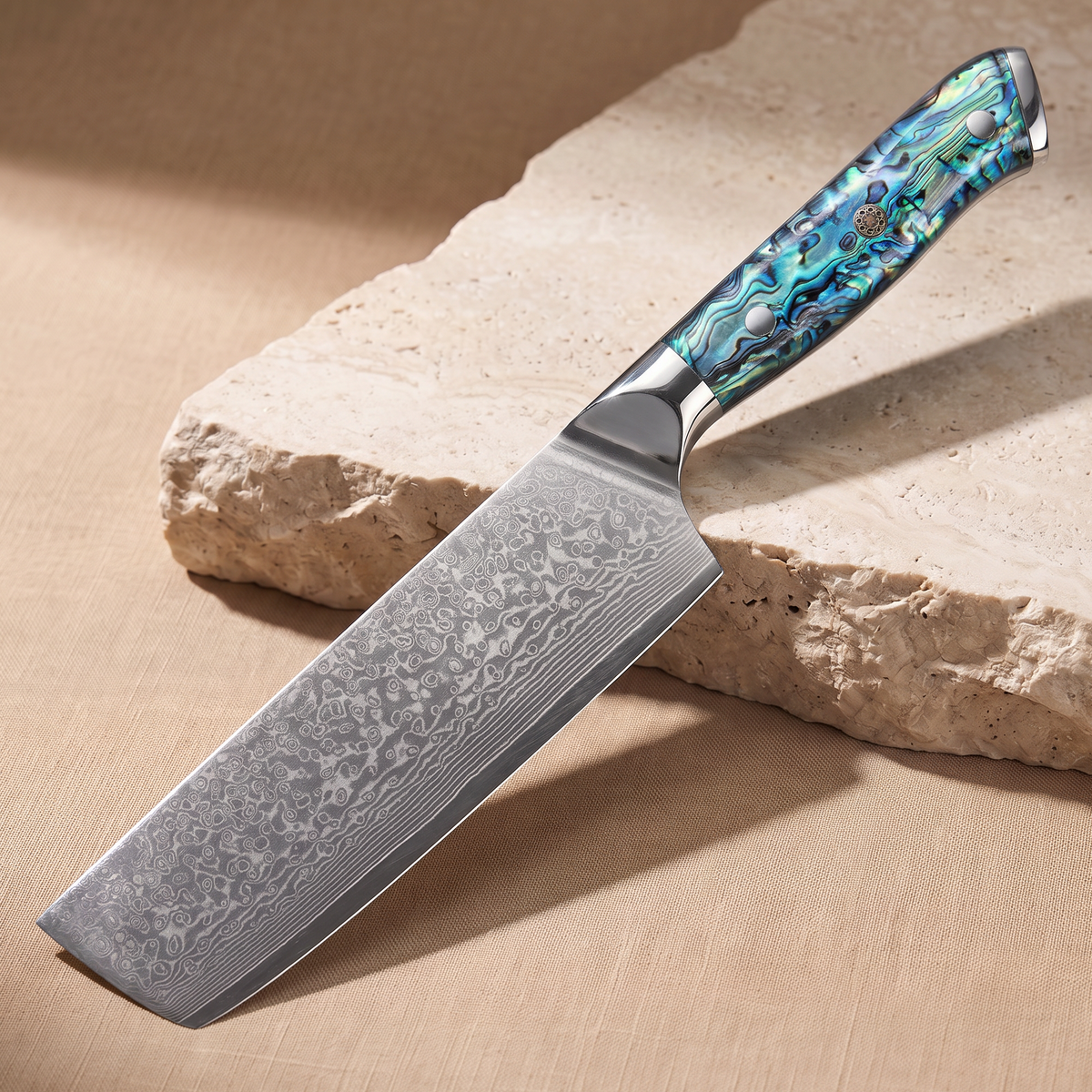 Nakiri vegetable knife 18 cm, Japanese Damascus steel, Galaxy Aurora