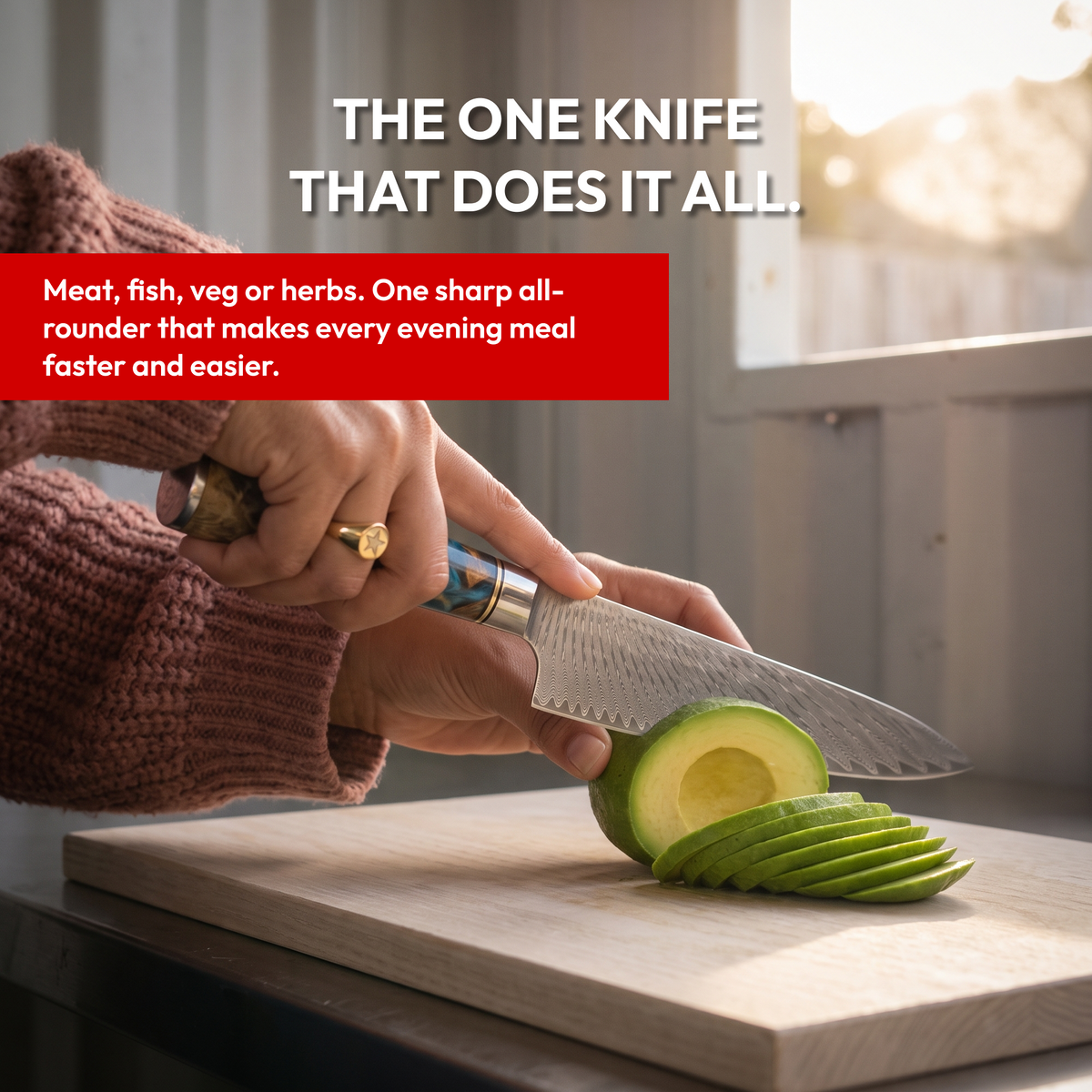 Gyuto Chef's Knife 20 cm, Galaxy Tenshi, slicing avocado