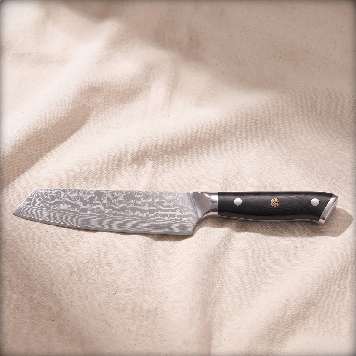 Kiritsuke Knife 20 cm, Galaxy Orion, black riveted handle, full view