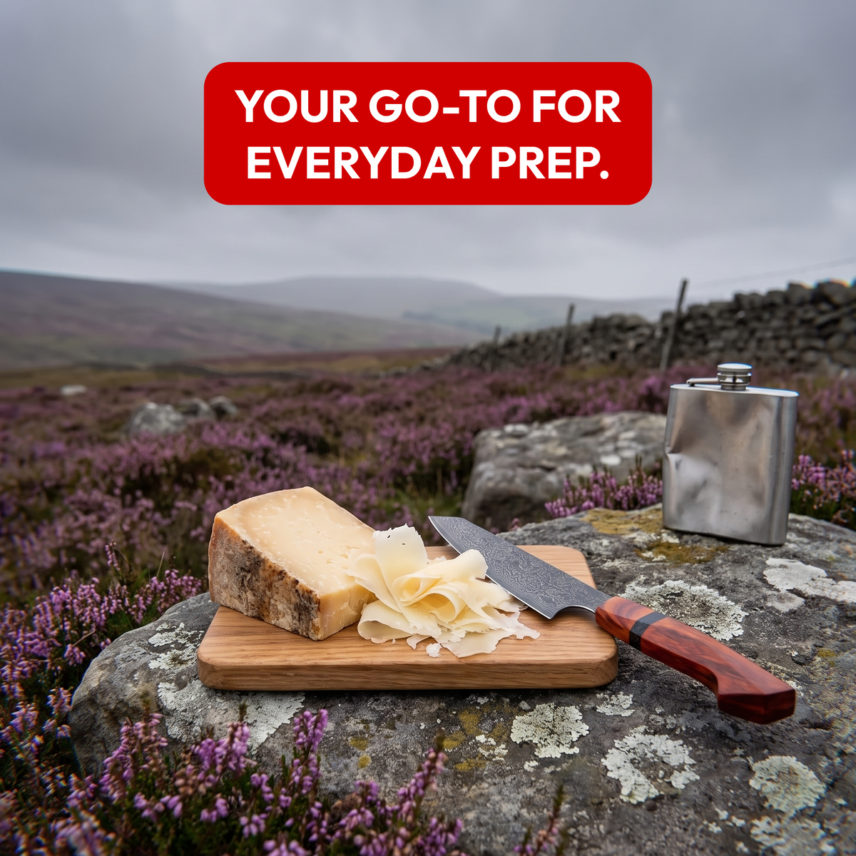 Utility Knife 15 cm, Galaxy Heritage, with cheese on a heather moor