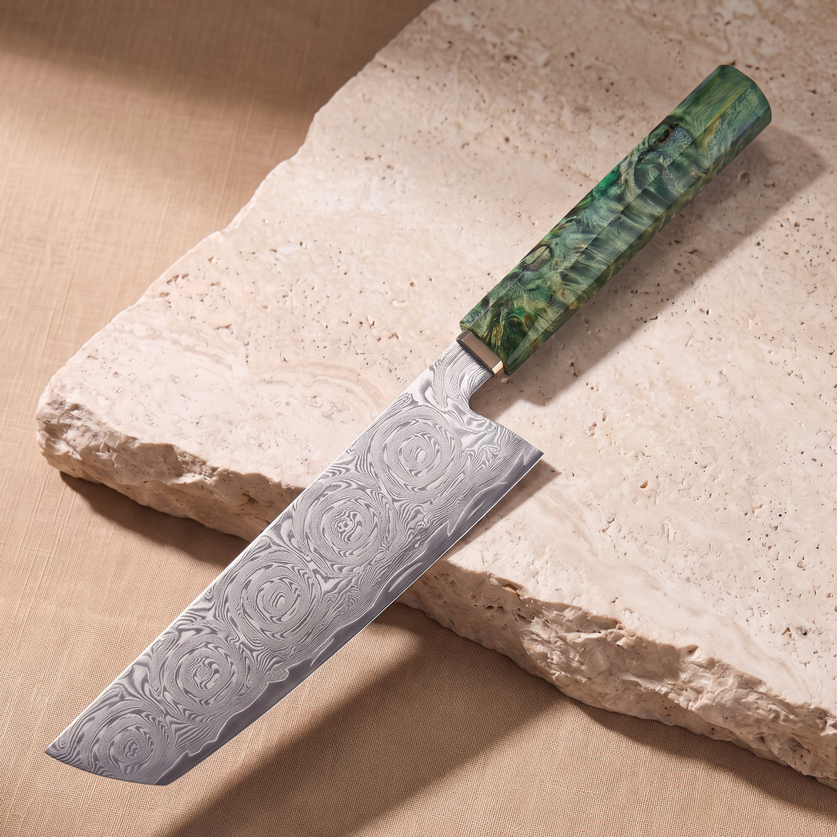 Nakiri vegetable knife 18 cm, Japanese Damascus steel, Galaxy Midori no Shō