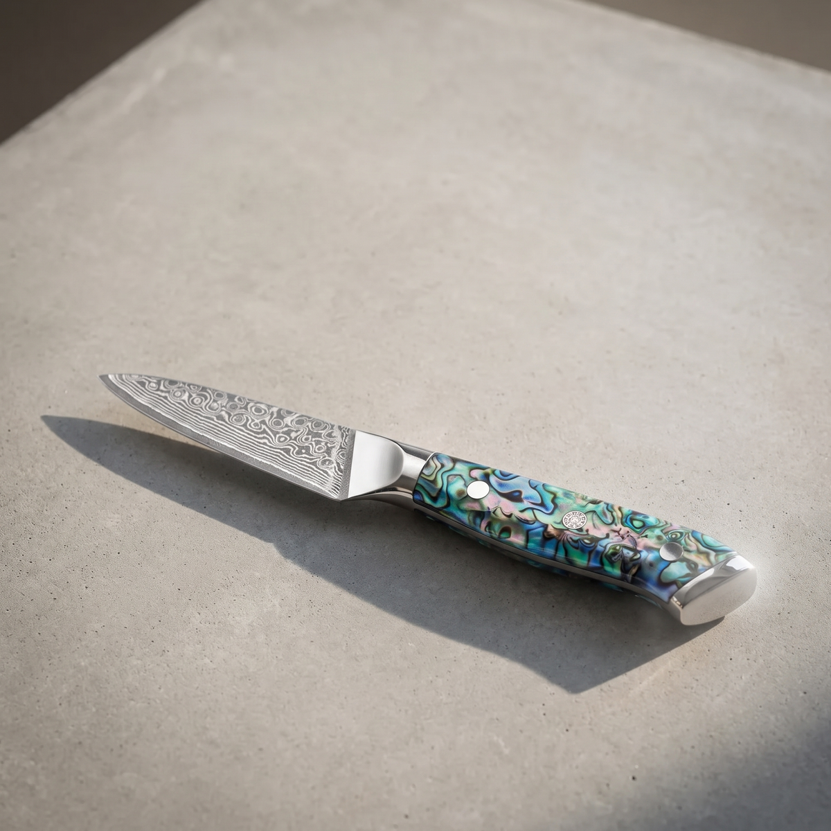 Paring Knife 9 cm, Galaxy Aurora, abalone shell handle, full view