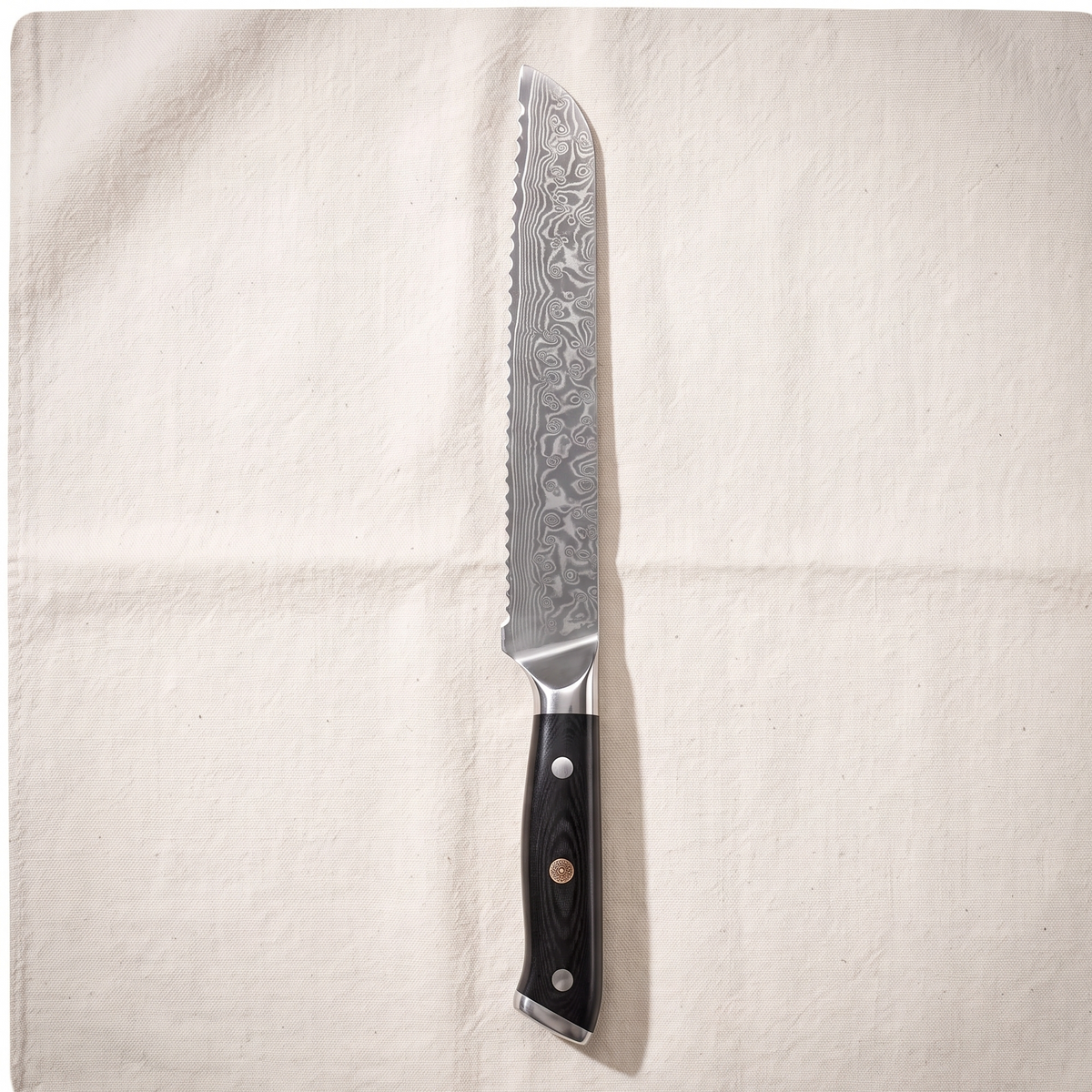 Bread Knife 20 cm, Galaxy Orion, black riveted handle, full view