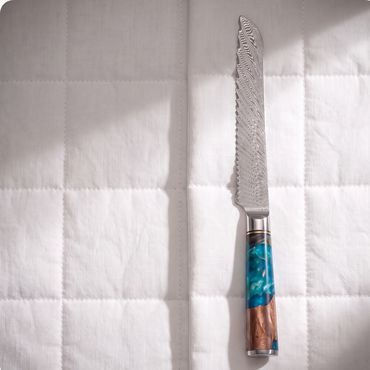 Bread Knife 20 cm, Galaxy Tenshi, blue resin handle, full view