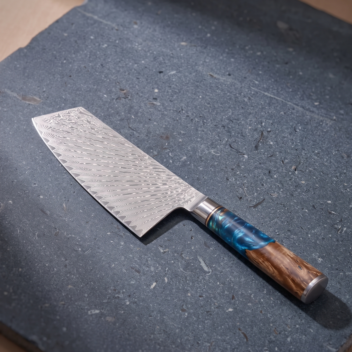 Cleaver Knife 18 cm, Galaxy Tenshi, blue resin handle, full view