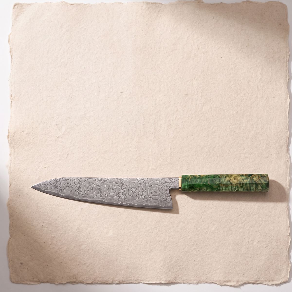 Gyuto Chef's Knife 22 cm, Galaxy Midori no Shō, green wood handle, full view