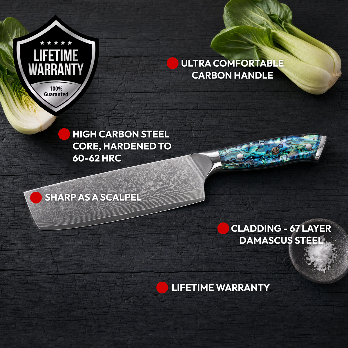 Nakiri Vegetable Knife 18 cm, Galaxy Aurora, features and lifetime warranty