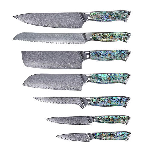 Aurora (オーロラ) Damascus Steel - Complete Kitchen Knife Set - Set of 7 -