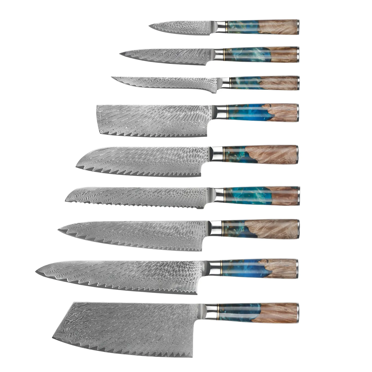 Japanese Damascus knife set, 9 pieces, Galaxy Tenshi