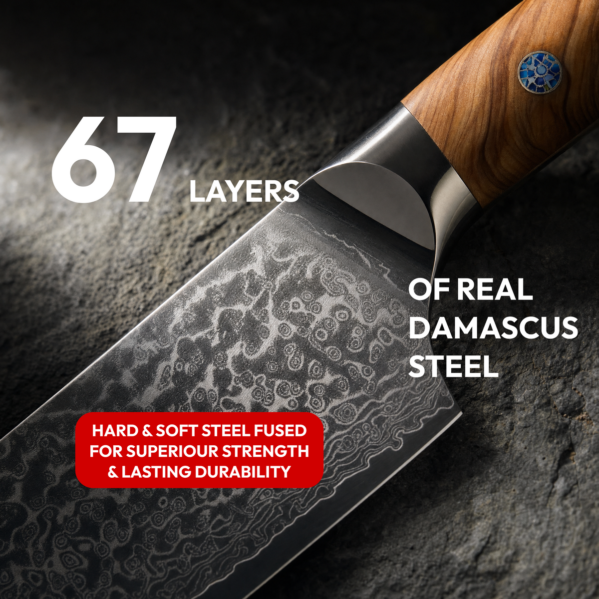 Nakiri Vegetable Knife 17 cm, Galaxy Takumi, close-up of 67-layer Damascus steel blade