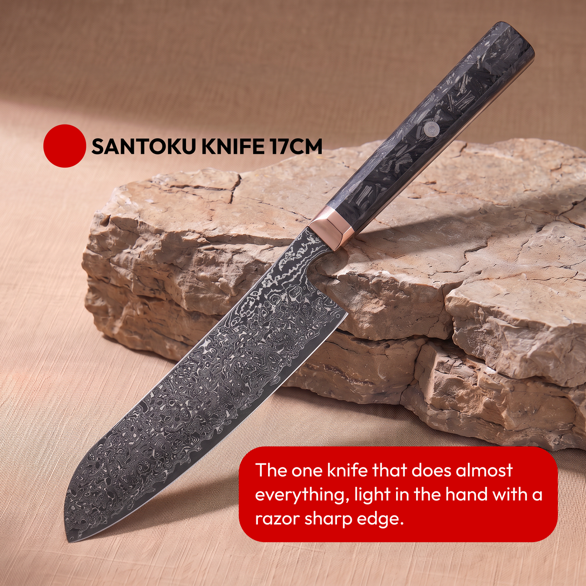 Japanese Damascus Knife Set, 4 Pieces, Galaxy Obsidian, santoku knife 17 cm on natural stone