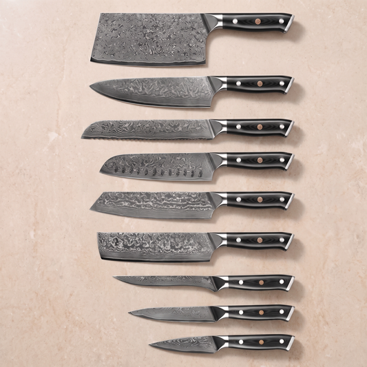 Japanese Damascus Knife Set, 9 Pieces, Galaxy Orion