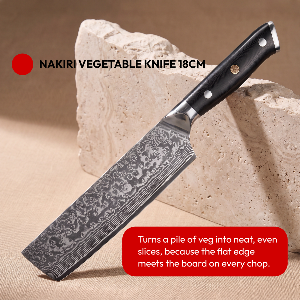 Japanese Damascus Knife Set, 9 Pieces, Galaxy Orion, nakiri vegetable knife 18 cm on natural stone