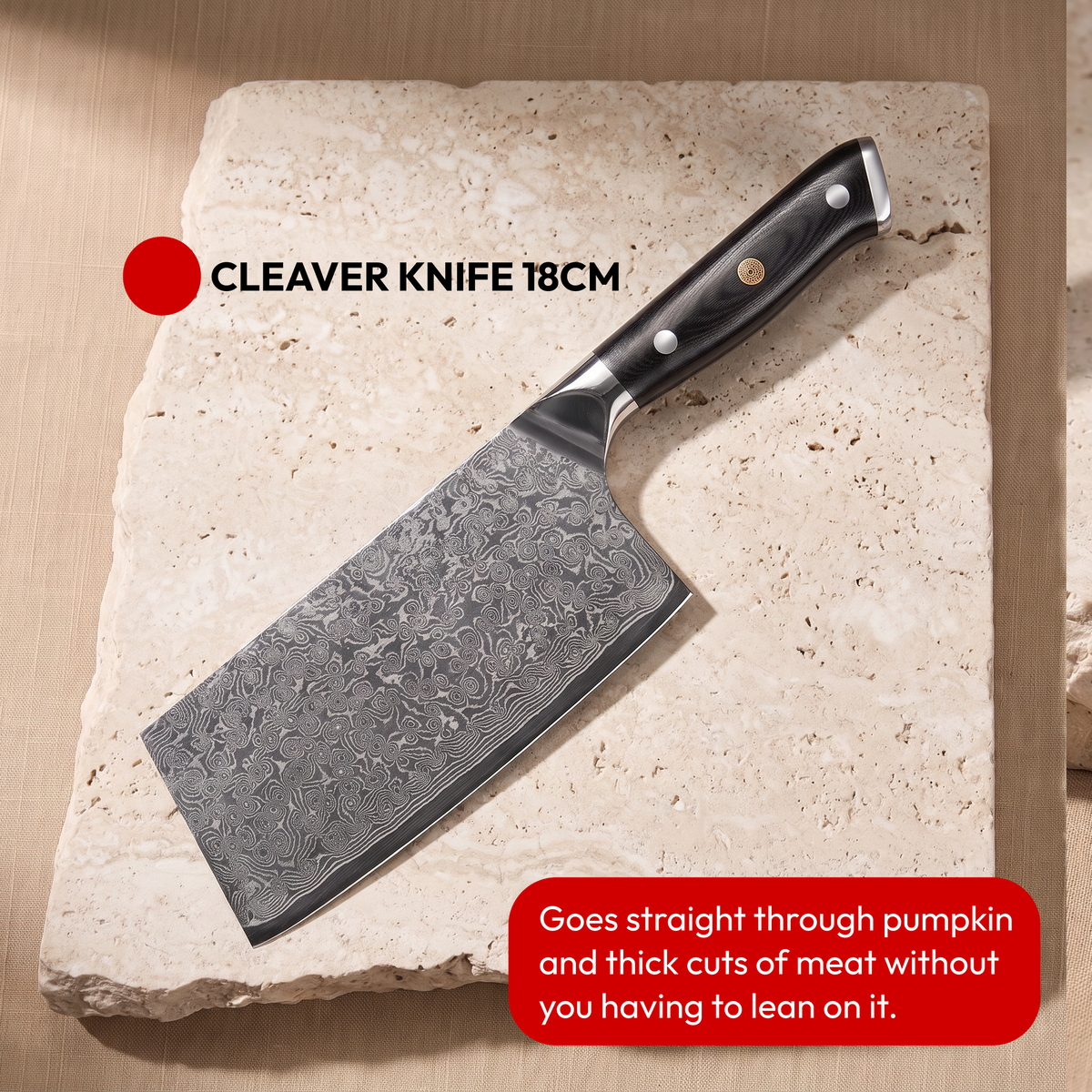 Japanese Damascus Knife Set, 9 Pieces, Galaxy Orion, cleaver knife 18 cm on natural stone