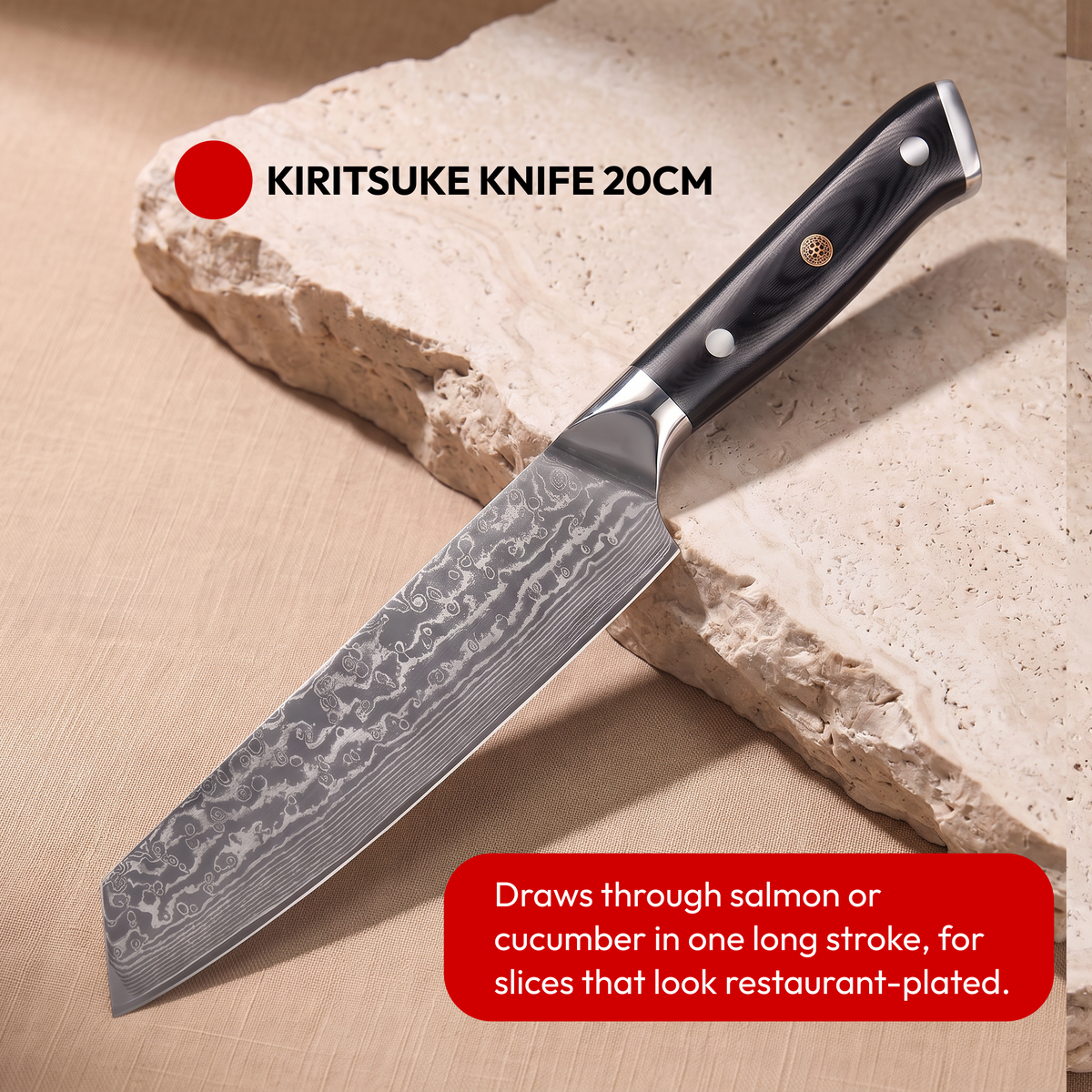 Japanese Damascus Knife Set, 9 Pieces, Galaxy Orion, kiritsuke knife 20 cm on natural stone