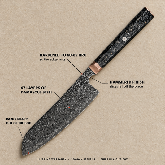 Santoku Knife 17 cm, Japanese Damascus Steel, Galaxy Obsidian