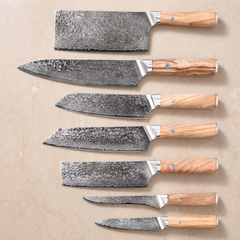 Japanese Damascus Knife Set, 7 Pieces, Galaxy Takumi