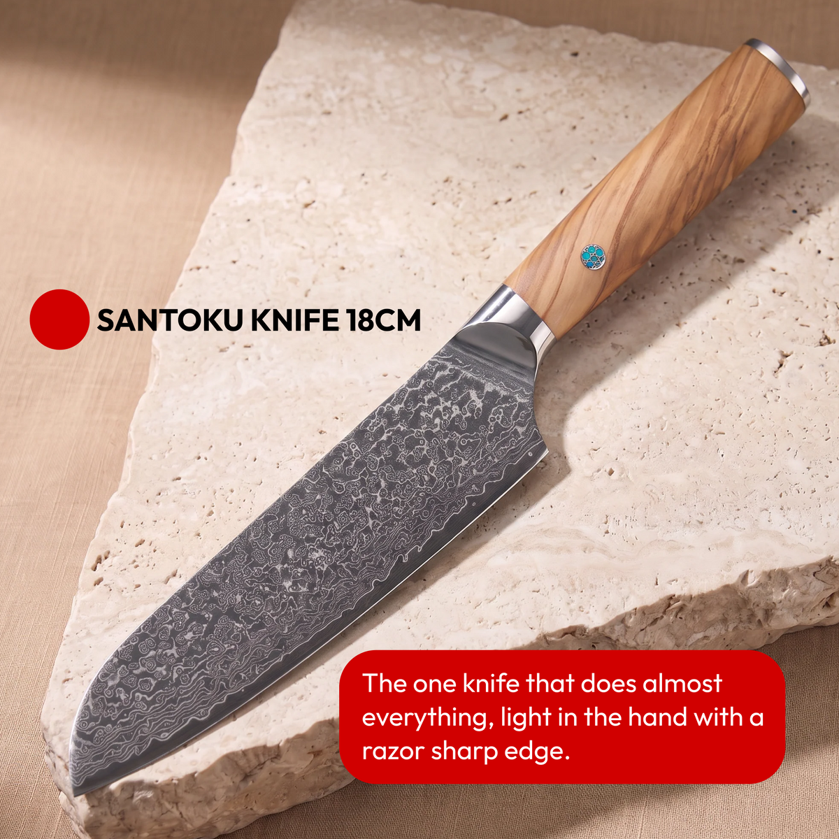 Japanese Damascus Knife Set, 7 Pieces, Galaxy Takumi, santoku knife 18 cm on natural stone