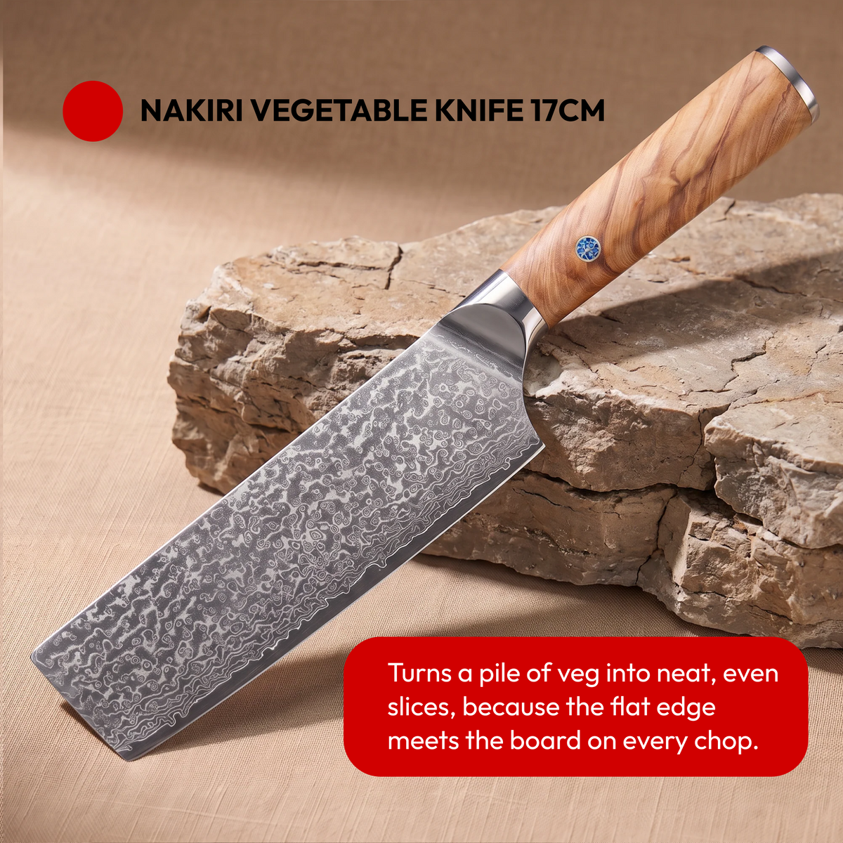 Japanese Damascus Knife Set, 7 Pieces, Galaxy Takumi, nakiri vegetable knife 17 cm on natural stone